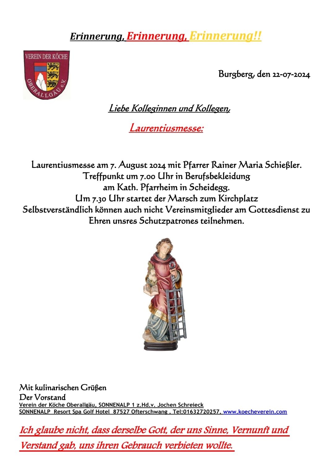 Laurentiusmesse am 07. August 2024 in Scheidegg